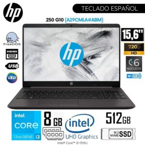 Laptop HP 250 G10 Intel Core i3-1315U 8GB RAM 512GB SSD 15.6 Pulg. HD (A29CMLA#ABM)
