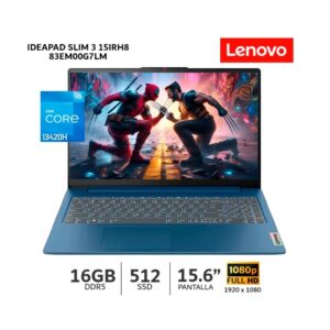 LAPTOP LENOVO IDEAPAD SLIM 3 15IRH8 CORE I5 13420H/ 16GB DDR5 / 512GB SSD/ 15.6″ FHD - 83EM00G7LM