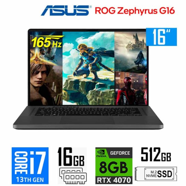 Laptop Asus ROG Zephyrus GU603VI-G16.I74070 Intel Core i7 13620H Ram 16GB Disco 512GB SSD Video Nvidia RTX 4070 8GB 16″ WUXGA Windows 11
