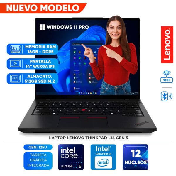 Laptop LENOVO Thinkpad L14 Gen 5 14" WUXGA IPS Core Ultra 5 125U 4.3GHz 16GB DDR5 5600