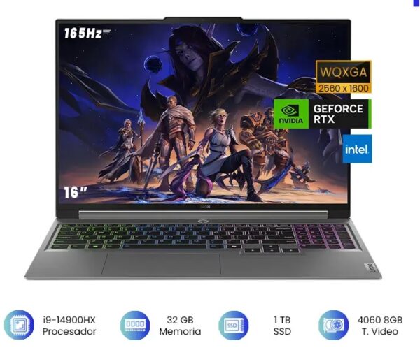 Laptop Gamer Lenovo Legion 5 16IRX9 Core i9 14900HX 32GB RAM, RTX 4060 8GB, 1TB SSD M.2, 16 Pulgadas WQXGA IPS, 83DG004JUS - Imagen 7