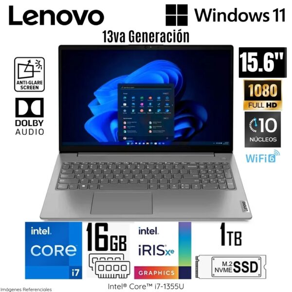 LAPTOP LENOVO V15 G4 IRU I7-1355U/ 16GB/ SSD1 TERA/ FREE/ 15.6/ 83A100ERLM
