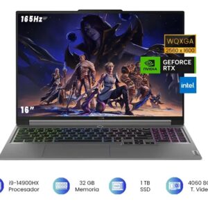 Laptop Gamer Lenovo Legion 5 16IRX9 Core i9 14900HX 32GB RAM, RTX 4060 8GB, 1TB SSD M.2, 16 Pulgadas WQXGA IPS, 83DG004JUS