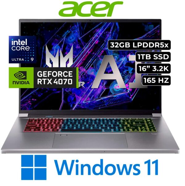 Laptop Acer Predator Triton Neo 16 Intel Core Ultra 9 185H 32GB 1TB RTX 4070 8GB 16″ 3.2K 165Hz W11
