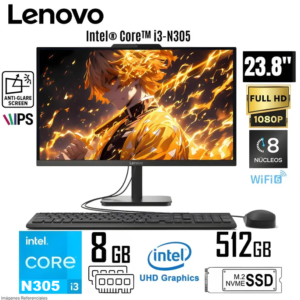 All-in-one Lenovo V100, 23.8" FHD IPS, Core i3 N305 hasta 3.8GHz, 8GB DDR4-3200MHz SO-DIMM FREDOOS