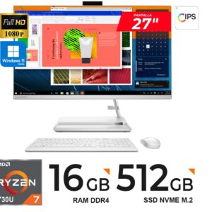 PC TODO EN UNO LENOVO IdeaCentre 3 27ALC6 27″ FHD IPS Ryzen 7 7730U 2.0/4.5GHz 16GB DDR4-3200 512GB W11 Home BLANCO(White)