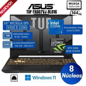 Laptop Asus TUF FX607VJ-RL016 16" WUXGA, Core 5-210H, Ram 8GB, Ssd 512GB, RTX 3050 6GB, Win 11