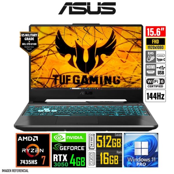Laptop ASUS TUF GAMING A15 15.6" FHD Ryzen 7-7435HS 16GB RAM 512GB SSD RTX 3050 4GB (copia)