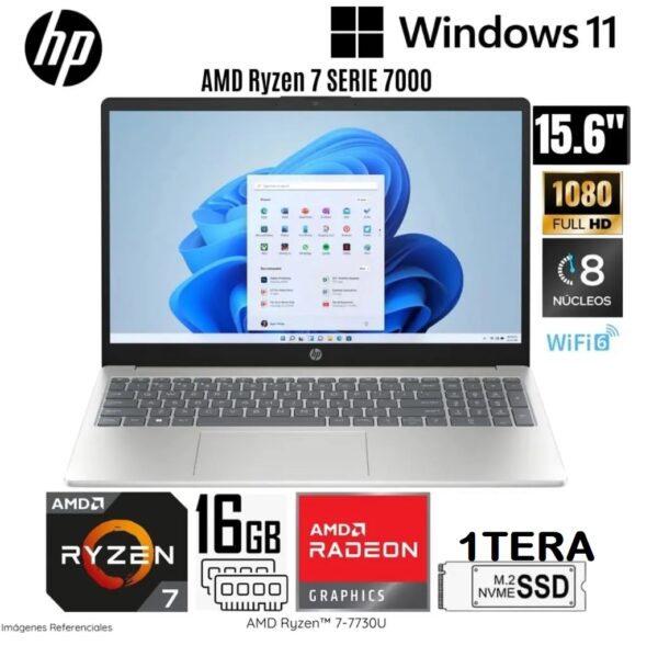 Laptop HP 15-fc0276la AMD Ryzen 7-7730U 16GB RAM 1TB SSD W11 - Imagen 4