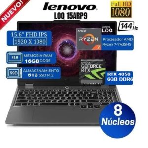 LAPTOP LOQ 15ARP9 (83JC007KUS) AMD RYZEN 7 7435HS 4.5 Ghz MEMORIA:16GB DDR5 DISCO:512GB SSD VIDEO RTX4050 6GB