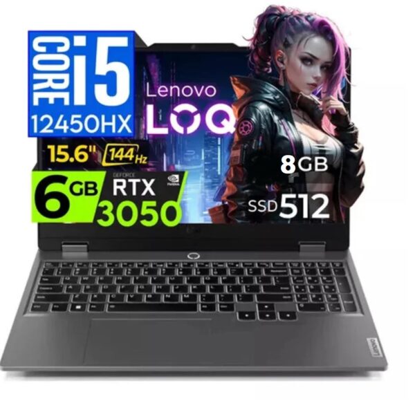 Notebook Lenovo LOQ 15IAX9 15.6" FHD IPS, Core i5-12450HX hasta 4.4GHz 8GB DDR5-4800MHz SOLIDO 512
