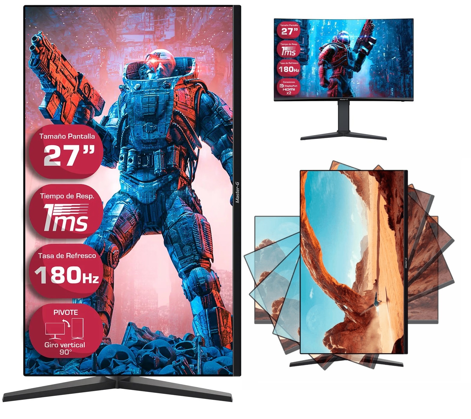 Monitor Gamer Master-G 27 Full HD 180Hz 1Ms Pivot Posición Vertical