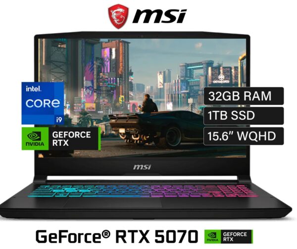 Laptop MSI Katana 15HX B14WGK-016US Intel Core i9 14900HX RAM 32GB Disco 1TB SSD Video NVIDIA RTX 5070 8GB 15.6" WQHD Windows 11