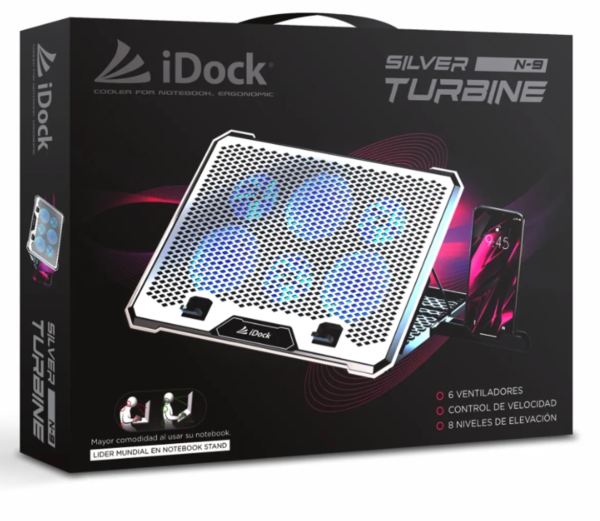 Cooler para Laptop mas soporte de movil iDock Turbine N9 Silver - Imagen 3