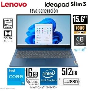 Laptop Lenovo IdeaPad Slim 3 15IAH8 Intel Core i5-12450H 16GB RAM 512GB SSD 15.6” FHD - 83ER001DLM FREDOOS
