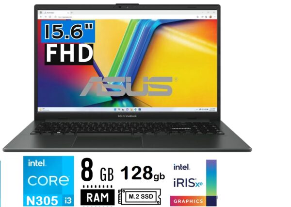 LAPTOP ASUS VIVOBOOK E1504GA-WB31 Core™ i3-N305 128GB USF 8GB 15.6" (1920x1080) WIN11 BLACK