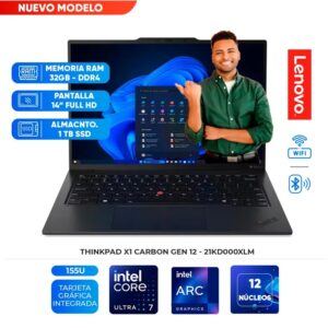 Laptop LENOVO Thinkpad X1 Carbon Gen 12, Core Ultra 7 155U, 32GB LPDDR5x, 1TB SSD, 14" WUXGA IPS