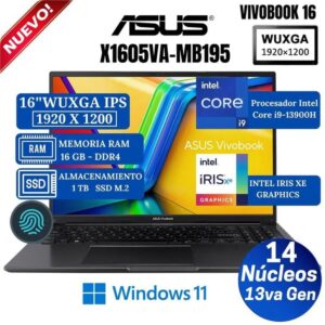 LAPTOP ASUS  X1605VA 16 IPS LED 1920x1200 I9 13VA 16GB 1TB W11