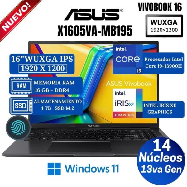 LAPTOP ASUS  X1605VA 16 IPS LED 1920x1200 I9 13VA 16GB 1TB W11