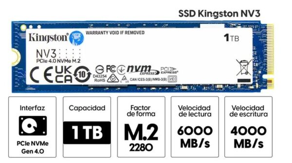 SSD Disco 1TB Kingston NV3 NVMe PCIe 4.0 de 6000Mb/s - Imagen 3
