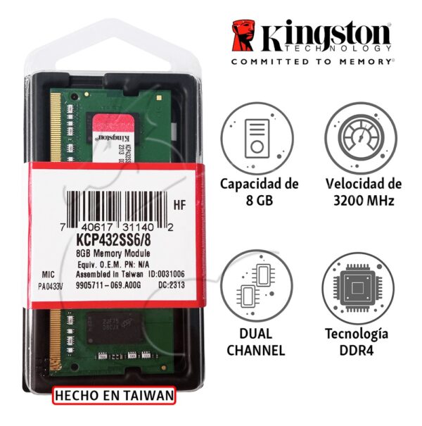 Memoria RAM Kingston para Laptop 8GB DDR4 3200MHz/PC4