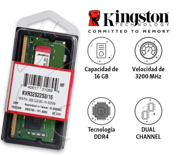Memoria RAM Kingston para Laptop 16GB DDR4 3200MHz/PC4