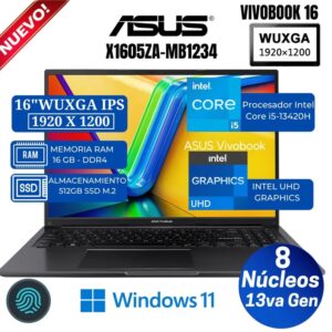 Laptop ASUS VivoBook X1605VA-MB1234 16" WUXGA IPS, Core i5-13420H, Ram 16GB, Ssd 512GB/FREDOS