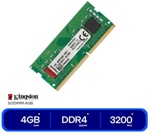MEMORIA PARA LAPTOP SODIMM KINGSTON DDR4 4GB, FRECUENCIA 3200 MHZ