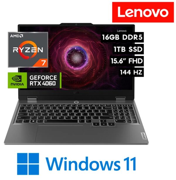 Laptop Lenovo LOQ 15AHP9 - AMD Ryzen 7 8845HS 16GB 1TB SSD NVIDIA RTX 4060 8GB 15.6″ FHD 144Hz W11