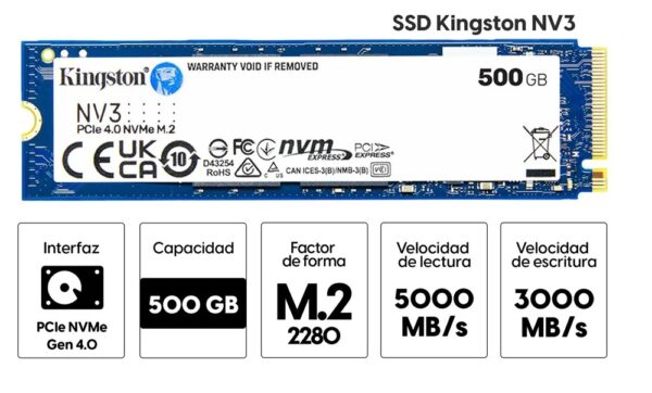 SSD DISCO  KINGSTON NV3 500GB M2 2280 NVME PCIE 4.0X4 SNV3S - Imagen 2