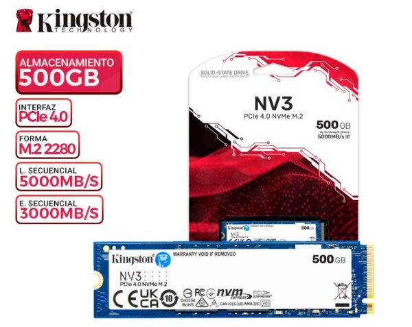 SSD DISCO  KINGSTON NV3 500GB M2 2280 NVME PCIE 4.0X4 SNV3S - Imagen 3