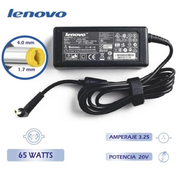 CARGADOR COMPATIBLE LENOVO 20V 3.25A 65W 4.0 X 1.7MM - Imagen 3