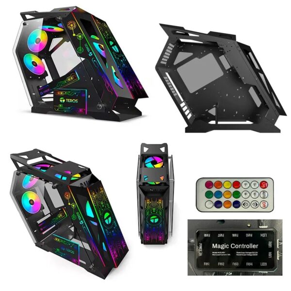 Case gamer TEROS TE-1311G, Mid Tower, USB 3.0 / USB 2.0, audio, ventilador ARGB, blanco y negro