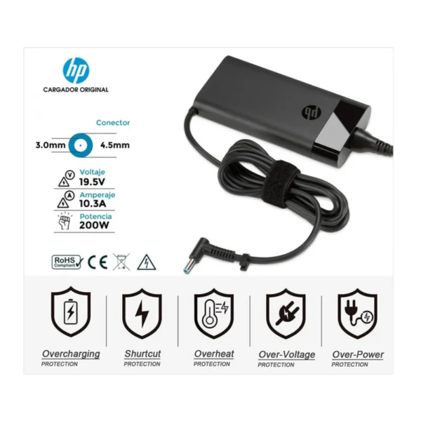 Cargador Hp 19.5v 10.3a 200w  Punta Celeste para laptop gamer original