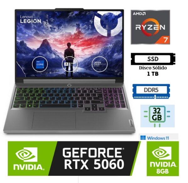 Laptop  LENOVO LEGION 5 15.1” WQXGA (2560 x 1600) OLED AMD RYZEN 7 260 32GB RAM 1TB SSD NVIDIA GEFORCE RTX 5060 8192MB GRAPHICS WINDOWS 11 (83M0CTO1WW)