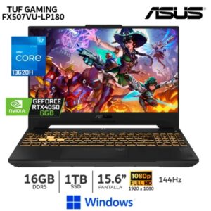 Laptop ASUS TUF F15 FX507VU-LP180 PROCESADOR INTEL i7-13620H RAM16Gb SOLIDO1Tb VIDEO Geforce RTX™ 4050 6GB WINDWS HOME