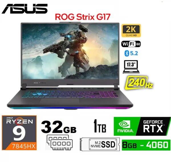 Laptop ASUS ROG Strix G17 Ryzen 7 7845hx 32gb 1tb 17.3' Wqhd 240hz Color Negro G713PV TECLADO AMERICANO