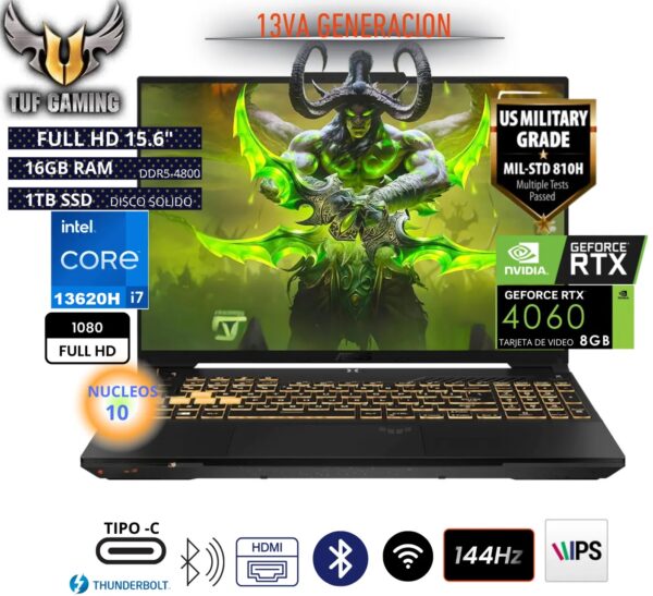 Laptop ASUS TUF F15 GAMING FX507VV-LP142 Intel Core i7-13620H 15.6" FHD 144Hz 16GB 1TB RTX 4060 8GB