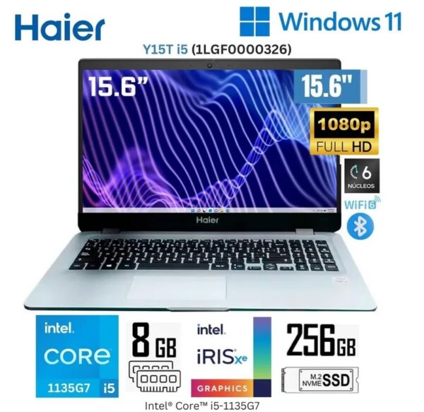 Laptop Haier Y15T I5 Intel Corei5-1135G7 8GB RAM 256GB SSD 15.6" FHD Intel Iris Xe 1LGF0000326 FREDOOS