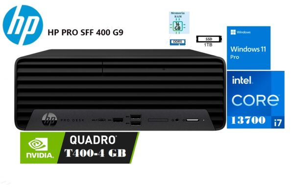 HP PRO SFF 400 G9 Desktop Intel Core i7 13700 Ram 16GB Disco SSD 1TB Video Nvidia Quadro T400 4GB Monitor 23.8" FHD - Imagen 2