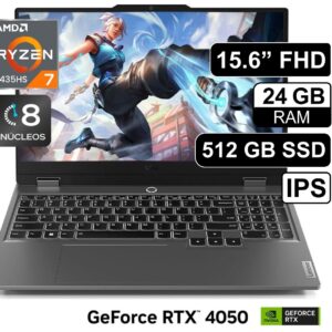 LAPTOP LENOVO LOQ 15ARP9 83JC008GLM AMD RYZEN 7 7435HS / 24GB RAM / 512GB SSD / 15.6” FHD / RTX 4050 6GB