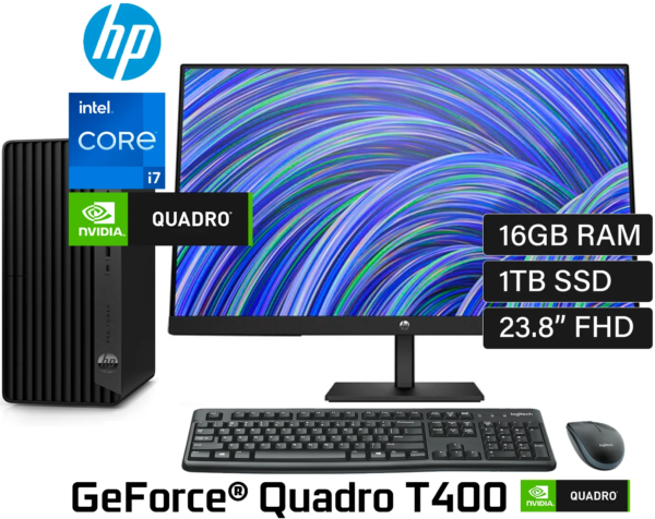 HP PRO SFF 400 G9 Desktop Intel Core i7 13700 Ram 16GB Disco SSD 1TB Video Nvidia Quadro T400 4GB Monitor 23.8" FHD