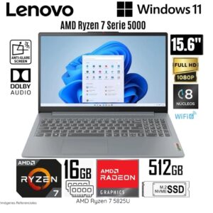 LAPTOP LENOVO IDEAPAD SLIM 3 15ABR8 AMD RYZEN 7 5825U 16GB RAM 512GB SSD 15.6' FHD - 82XM00S6LM