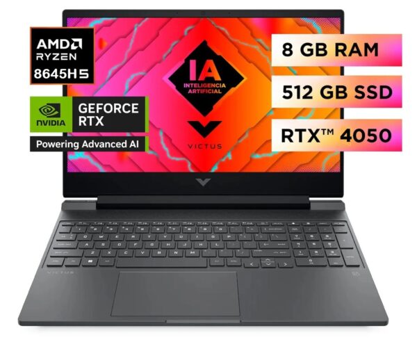 Laptop HP Victus Amd Ryzen 5‑8645HS 8GB 512GB SSD 156 FHD RTX 4050-6gb w11 home 15-fb2082wm TECLADO AMERICANO