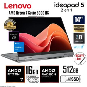 Laptop Lenovo Ideapad 5 2 en 1 14AHP9 AMD Ryzen 7 8845HS 16GB RAM 512GB SSD 14" WUXGA - 83DR007QLM