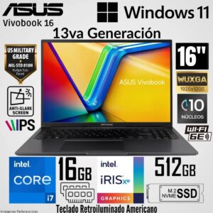 LAPTOP ASUS  VIVOBOOK 16 F1605VA-WS74 Intel Core i7-1355U 16GB RAM 512GB SSD 16" WUXGA IPS