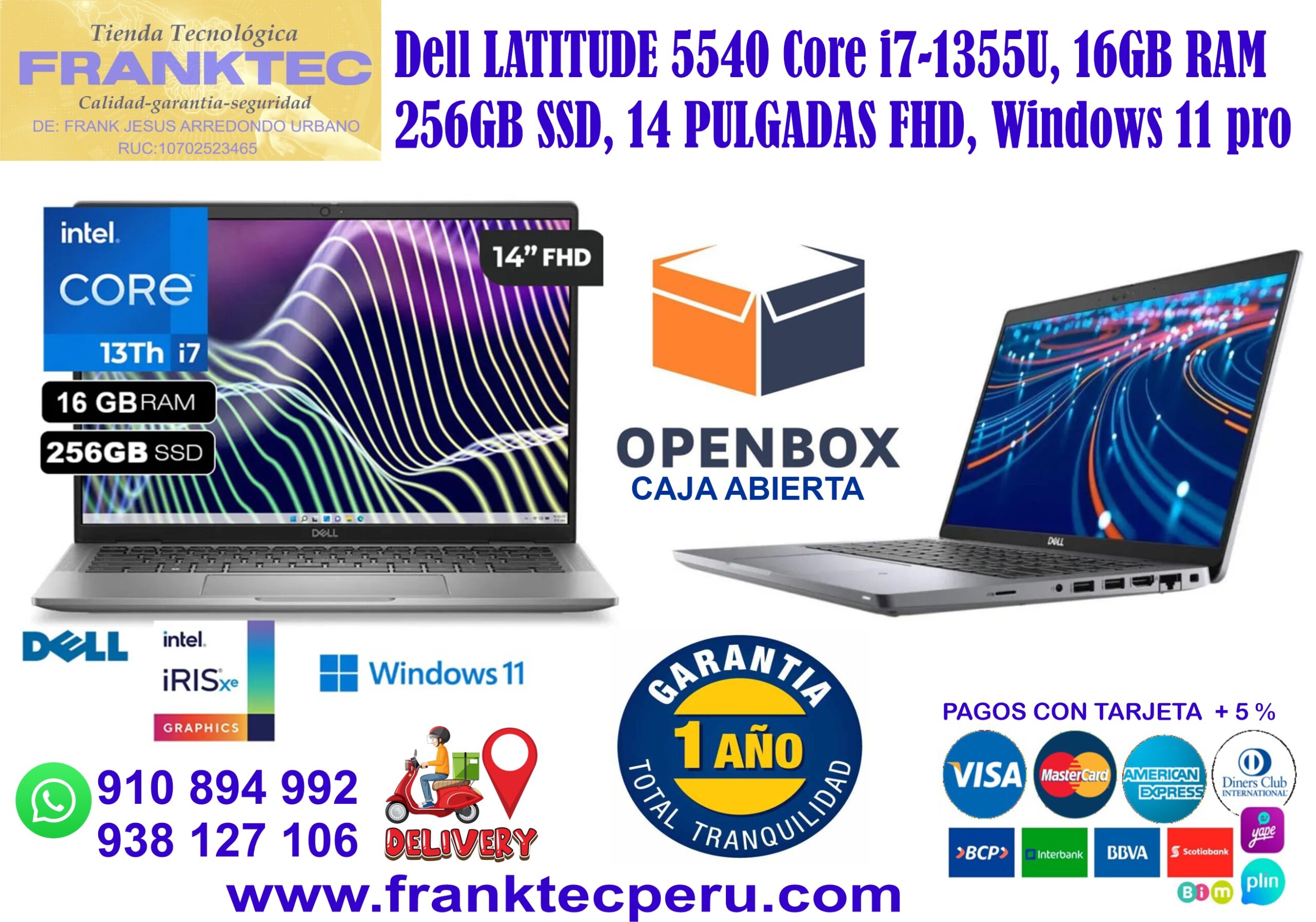 Notebook Dell Latitude 5440 14 Pulgadas FHD IPS LED INTEL CORE I 7-1355U RAM 16 GB SOLIDO 256 W11 PRO-PRODUCTOS DE EXIBICION - Imagen 2